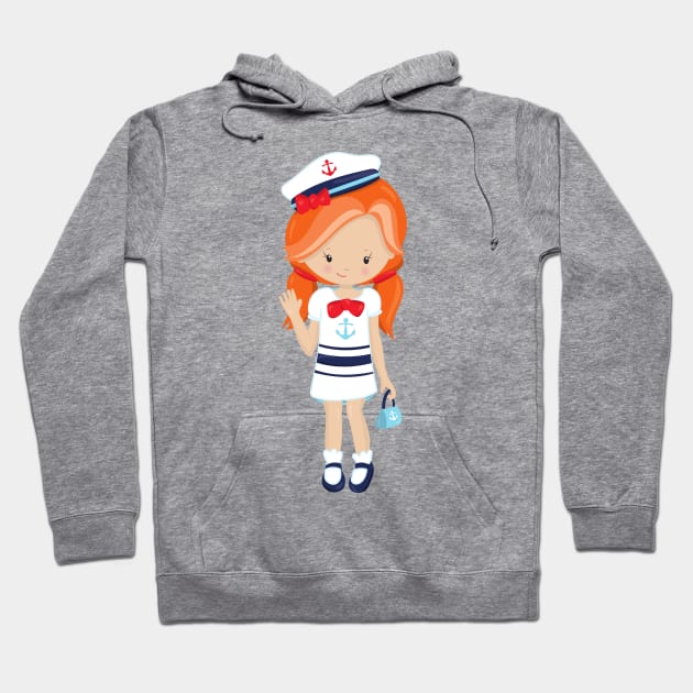 Boat Captain, Skipper, Cute Girl, Orange Hair Hoodie by Jelena Dunčević